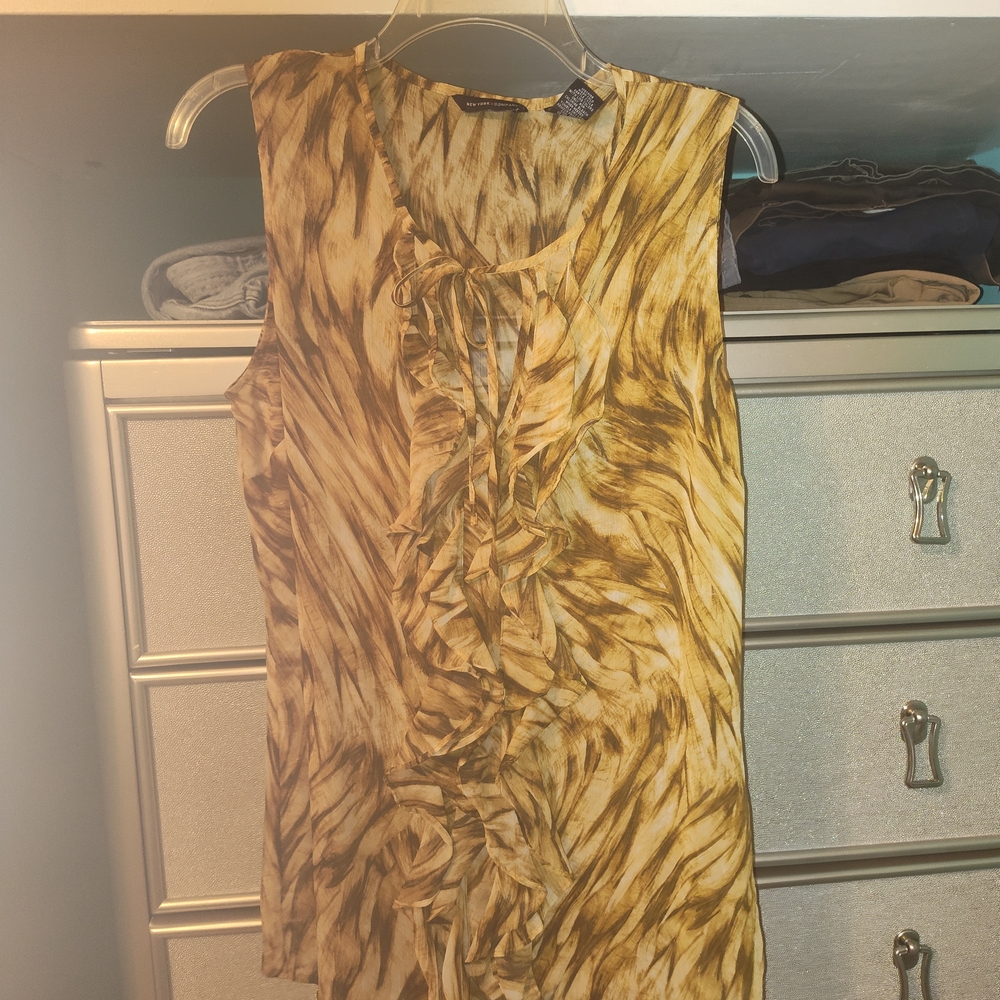 New York & Company Mustard and Brown Ruffle Front Sleeveless Camisole
